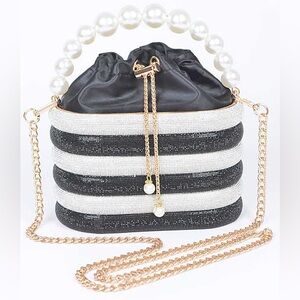 Gold & Silver Rhinestone Weaved Basket Handbag